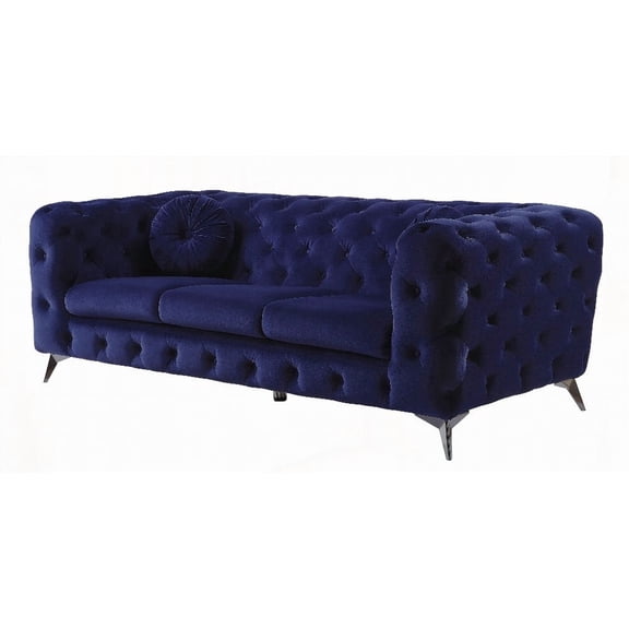 The Atronia Blue Velvet Sofa Featuring Tight Back & Loose Seat Cushion, Wooden Inner Frame