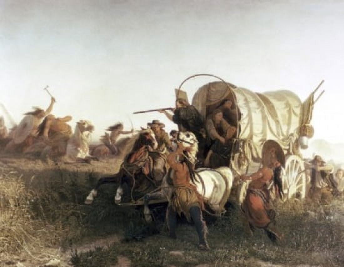 The Attack on the Emigrant Train Charles Ferdinand Wimar (1828-1862American) Canvas Art - Charles Ferdinand Wimar (18 x 24)