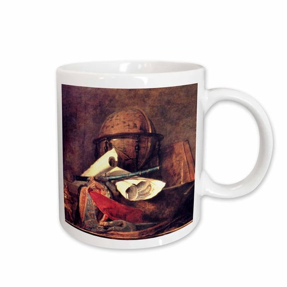 3drose, the Attributes of the Sciences by Chardin - Famous Masterpieces - Travel Globe Telescope Geography, 11oz Mug