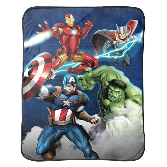 Marvel Avengers 46" x 60" Blue Circle Push Throw Blanket, 100% Microfiber