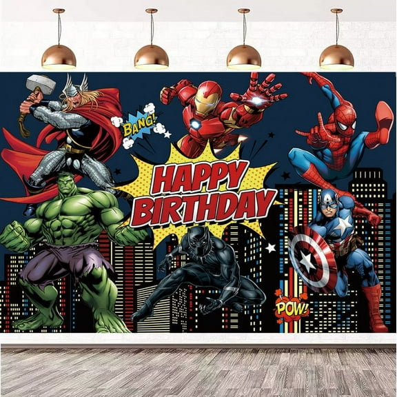 The Avengers Cartoon Theme Birthday Flag Background Banner Children's Party Decoration supplies Photography Photo Prop ,70.8x43.3inch.