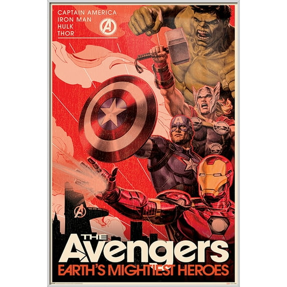 The Avengers - Framed Marvel Comics Propaganda Poster (Earth's Mightiest Heroes) (Size: 24" X 36") (Shiny White Aluminum Frame)
