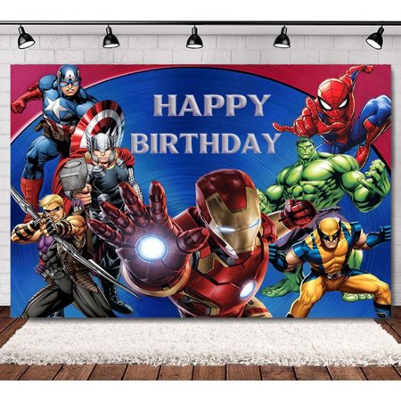 Avenger Happy Birthday Anime Cartoon Theme Backdrops Banner Birthday Party Decor Supplies,5.9x3.6ft