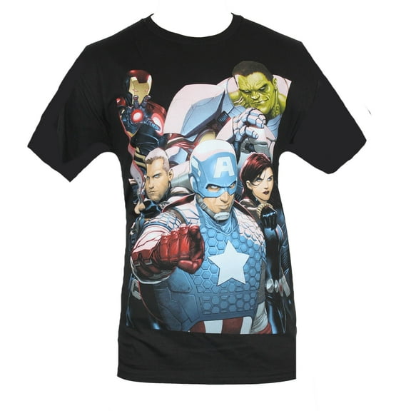 The Avengers (Marvel Comics) Mens T-Shirt - Detailed Movie Heroes Upclose Image (Large)