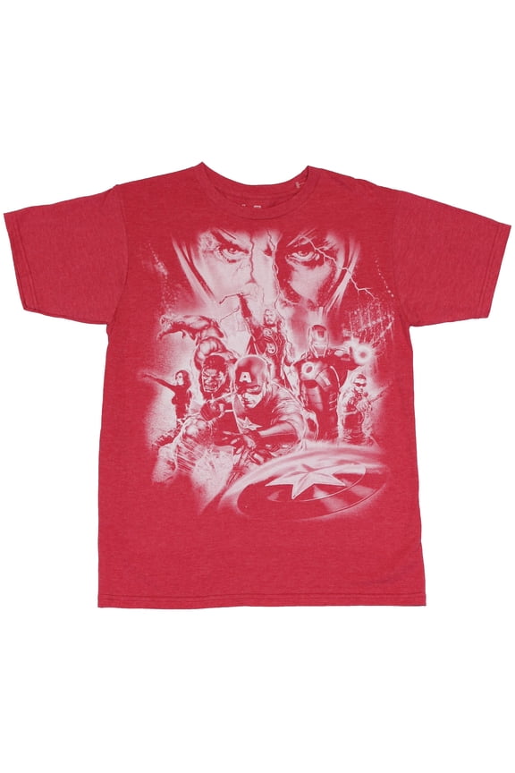 The Avengers (Marvel Comics) Mens T-Shirt - Giant Distressed White Cast Image (Large)