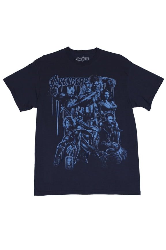 The Avengers (Marvel Comics) Mens T-Shirt - Movie Team Image In Light Blue