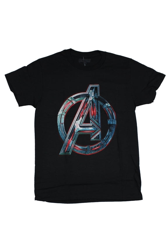 (Marvel Comics) Mens T-Shirt - Red Blue Metallic Logo Image