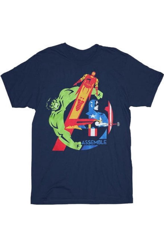 The Avengers (Marvel Comics) Mens T-Shirt - Stylized Charcters Assemble Logo (X-Large)