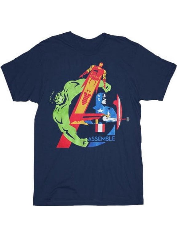 The Avengers (Marvel Comics) Mens T-Shirt - Stylized Charcters Assemble Logo (X-Large)