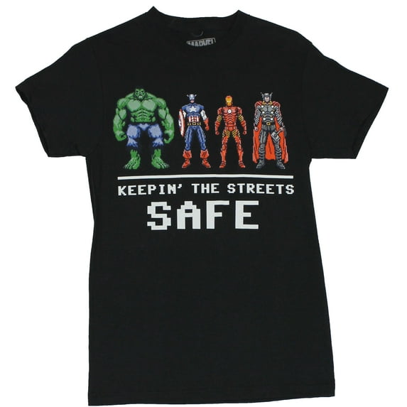 The Avengers (Marvel) Mens T-Shirt - Keepin the Streets Safe 16 Bit Heroes (X-Large)