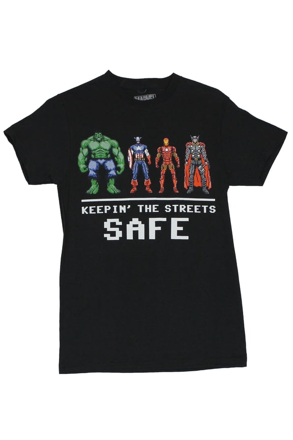 (Marvel) Mens T-Shirt - Keepin the Streets Safe 16 Bit Heroes (X-Large)