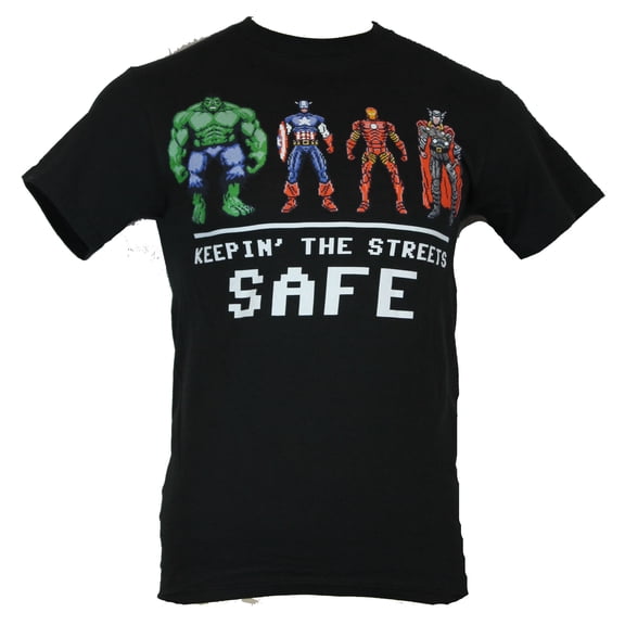 The Avengers (Marvel) Mens T-Shirt - Keepin the Streets Safe 16 Bit Heroes