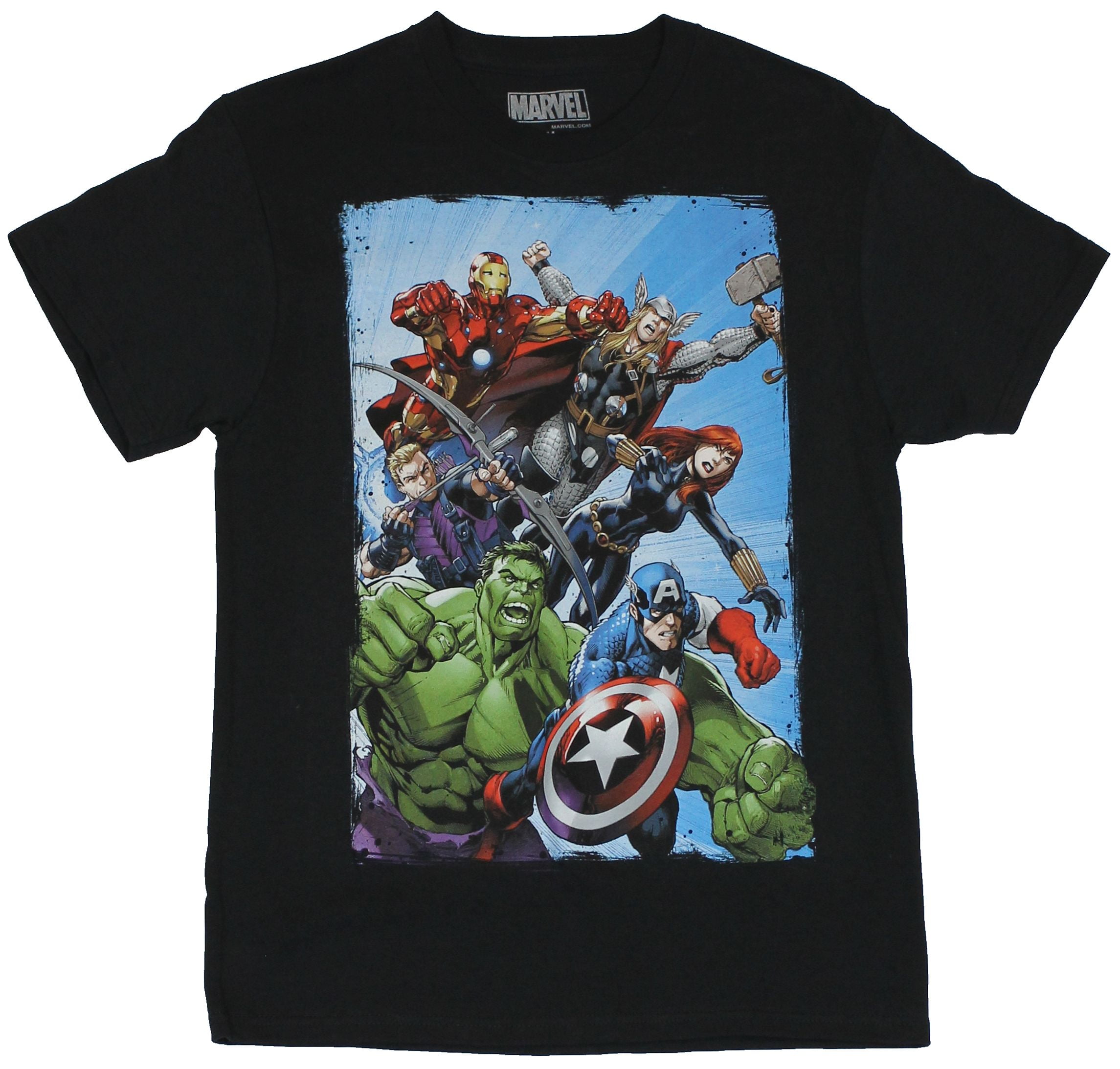 The Avengers Mens T-Shirt - Comic Style Movie Team Under Blue Sky ...