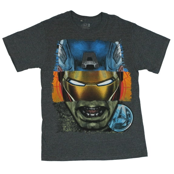The Avengers Mens T-Shirt - Hulk Captain America Iron Man Thor Head Collage (Large)