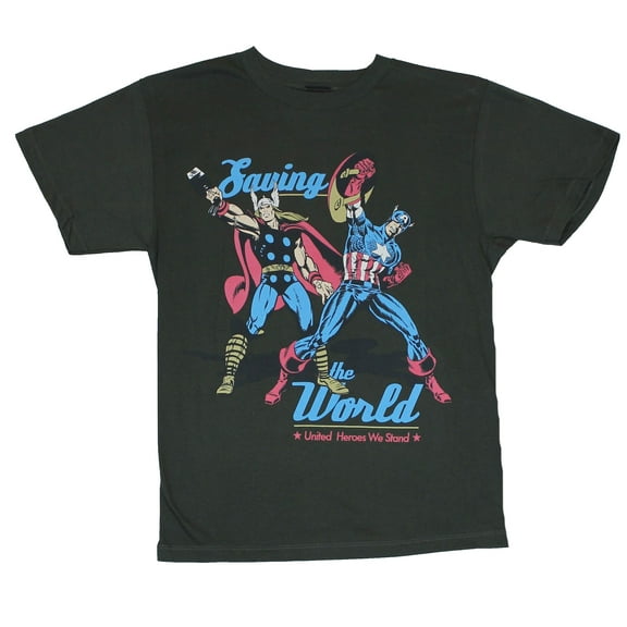 The Avengers  Mens T-Shirt - Saving The World Captain America & Thor Image (X-Small)