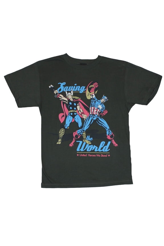 Mens T-Shirt - Saving The World Captain America & Thor Image (X-Small)