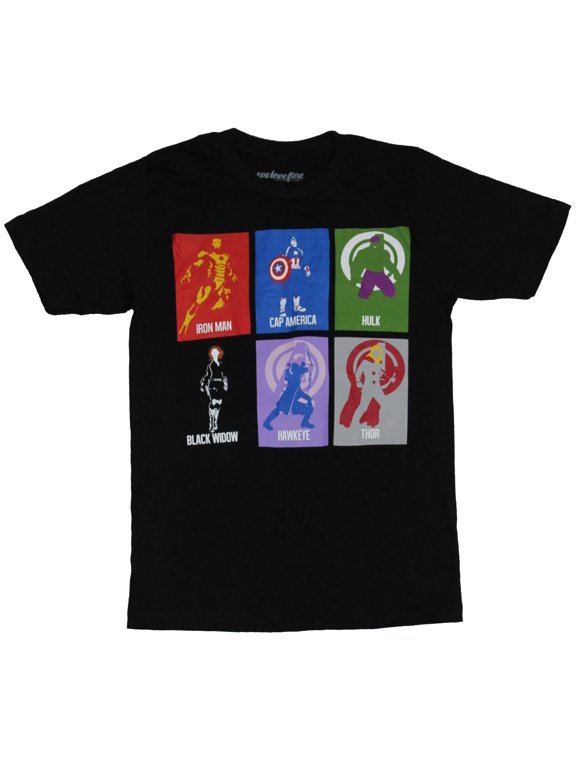 The Avengers Mens T-Shirt - Stylized Colored Boxes of the Big Six (X-Small)