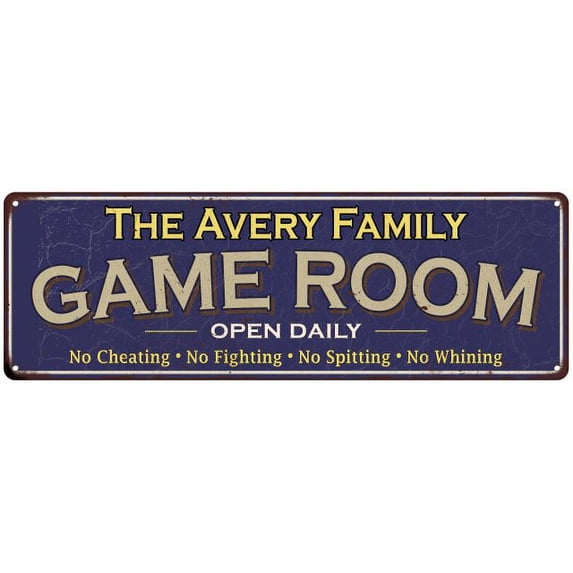 The Avery Family Blue Game Room Metal 6x18 Sign 106180037332