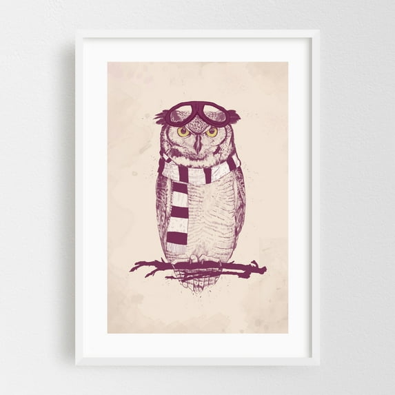 The Aviator - Illustration Whimsical Animal Humor Winter Fashion White Framed Wall Art Print 12 x 18 inches