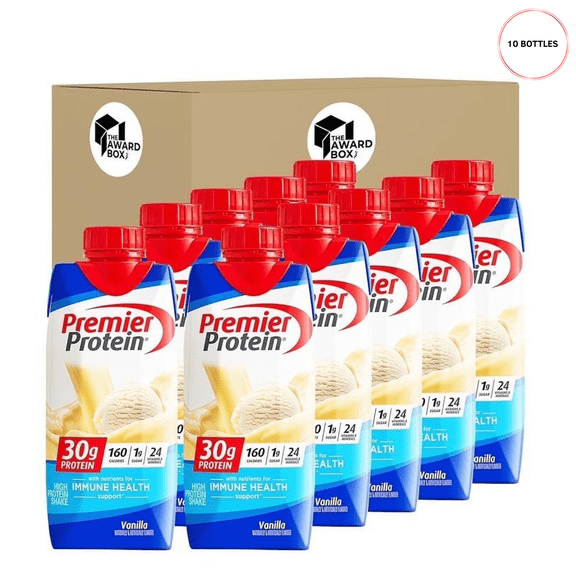 The Award Box High Protein Shake, Vanilla, 30g Protein, 11 fl oz, Pack of 10
