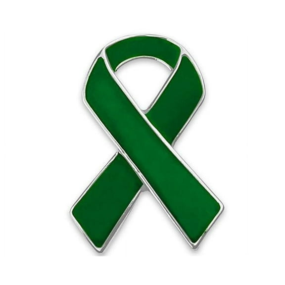 The Awareness Company Green Ribbon Awareness Pins, 100 Pin Pack