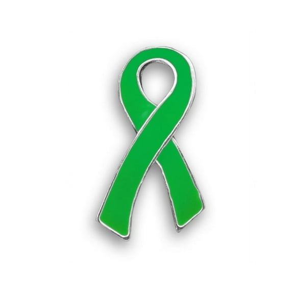 The Awareness Company Large Flat Green Ribbon Mental Health Awareness Pins, 2 Pack