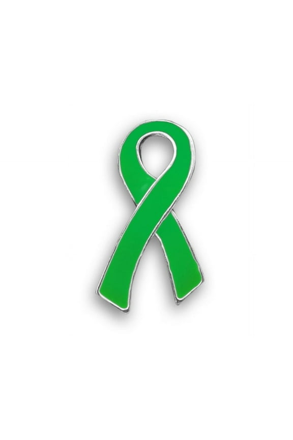 Large Flat Green Ribbon Mental Health Awareness Pins, 2 Pack