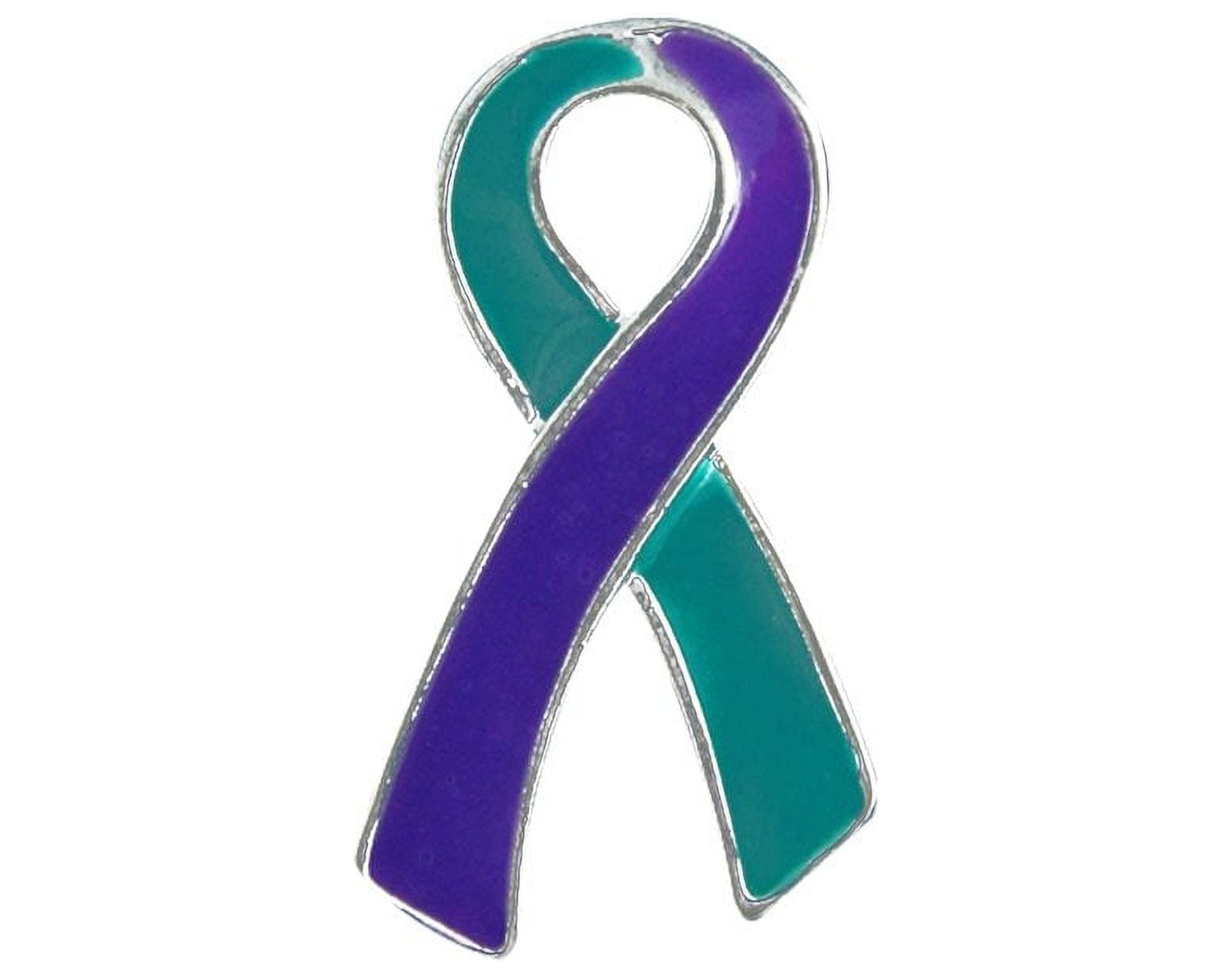 The Awareness Company Large Flat Teal & Purple Ribbon Pins, 50 Pack