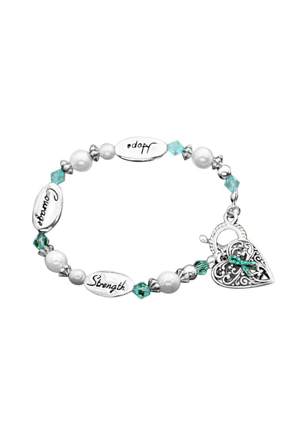 Ribbon Hope Strength Courage Teal Medical ID Bracelet 1 Pack