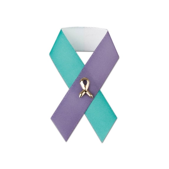 The Awareness Company Satin Teal Purple Ribbon Pins For Sexual Assault ...