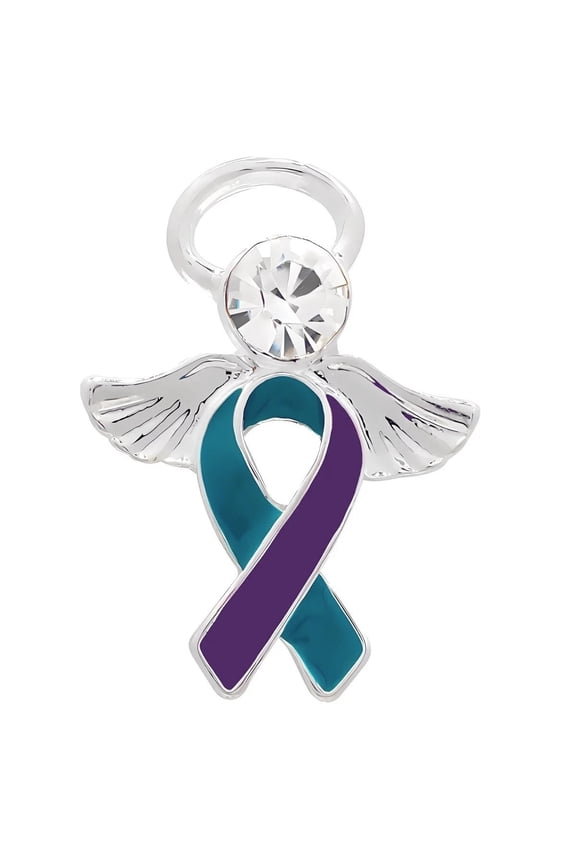 Suicide Angel Teal & Purple Ribbon Pins 100 Pack