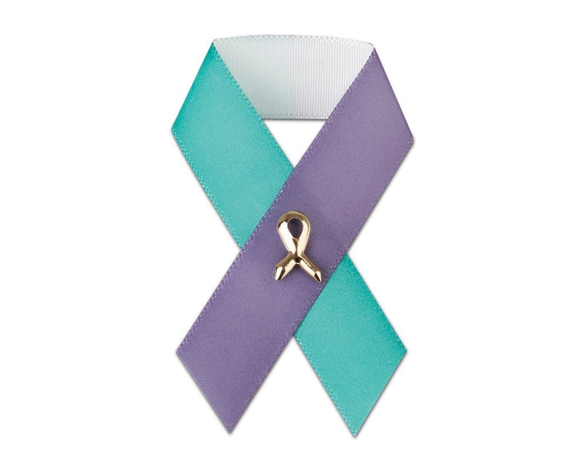 The Awareness Company Teal Purple Ribbon Pins 25 Pack Ovarian Domestic ...