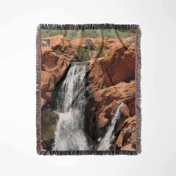 The Awesome But Rare Waterfall At The Gunlock Lake In Utah, Woven Blanket