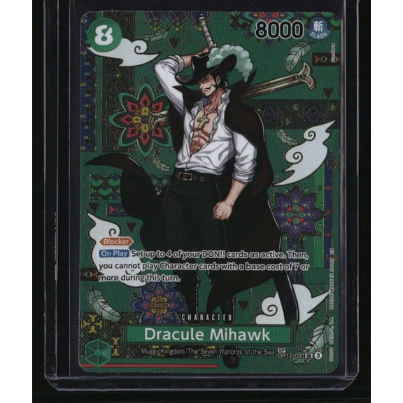 The Azure Sea's Seven Dracule Mihawk OP12-030 One Piece Trading Card Lightly Played