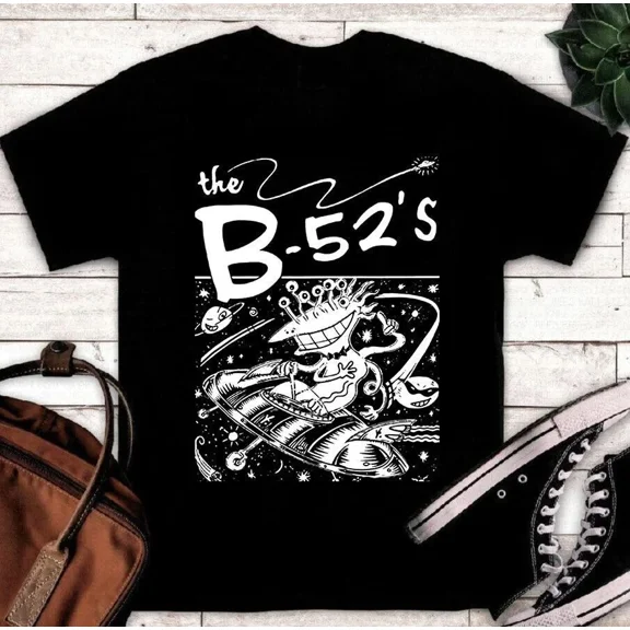 The B-52 s Music Band Black Tee-Shirt Full Size Cotton Black T-Shirt