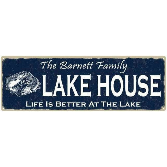 The BARNETT Family Lake House Sign 6x18 Metal Fishing Cabin Decor 206180101300