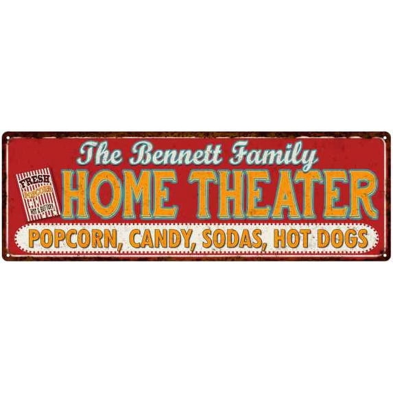 The BENNETT Family Home Theater Sign Gift 6x18 Metal Movies Decor 106180100078