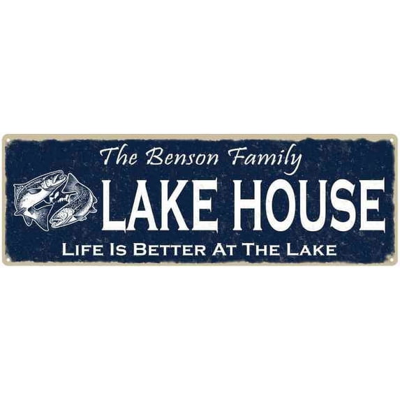 The BENSON Family Lake House Sign 6x18 Metal Fishing Cabin Decor 106180101332