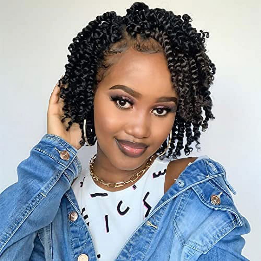 The BOHOBABE Pre-twisted Passion Twist Crochet Hair 6 Inch Pre-looped Crochet Passion Twist Braiding Hair 8 Packs (1B)