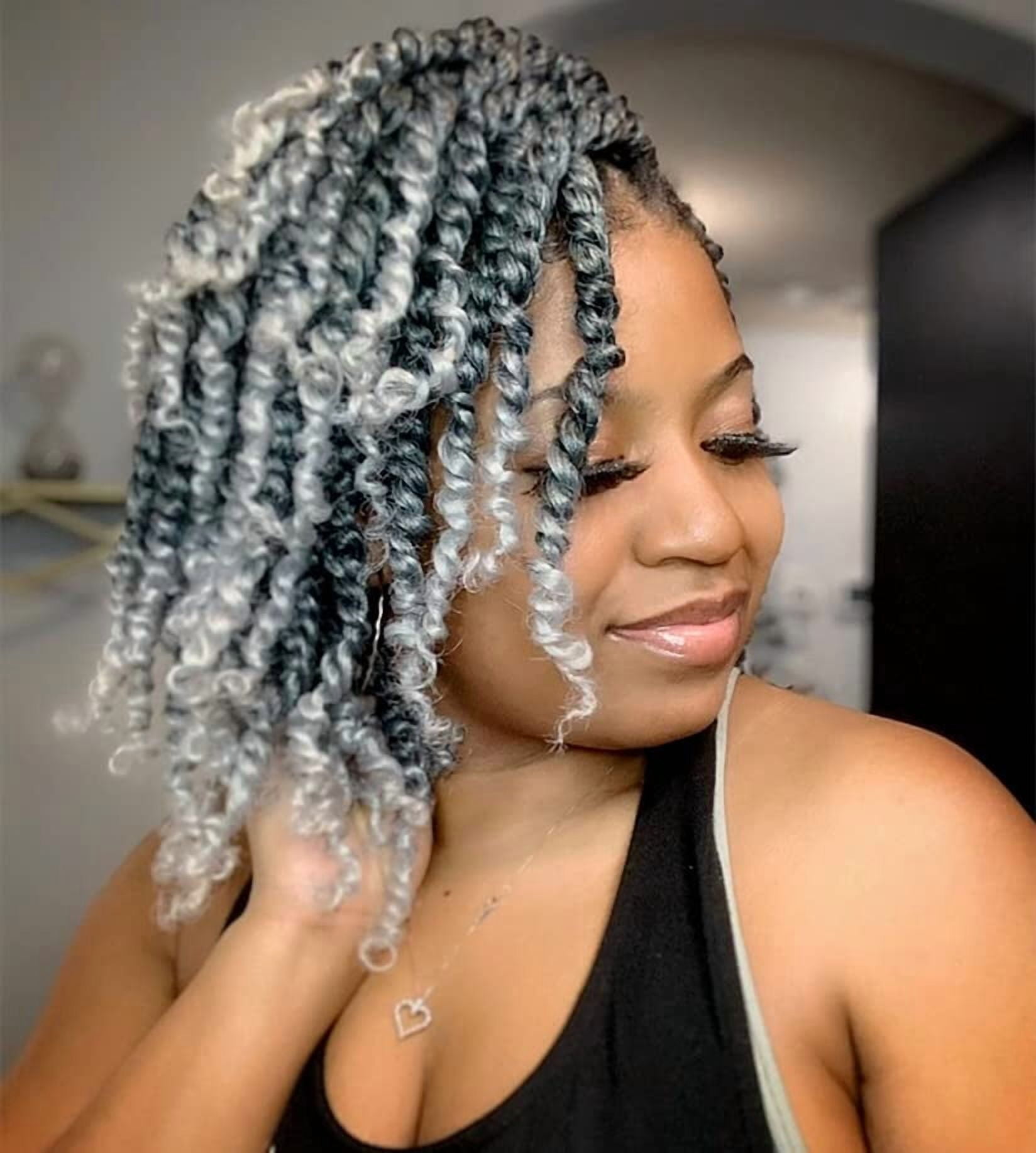 The BOHOBABE Pre-twisted Passion Twist Crochet Hair 8 Inch Short Ombre Gray Pre-looped Crochet Passion Twist Braiding Hair 8 Packs (T1B/grey)