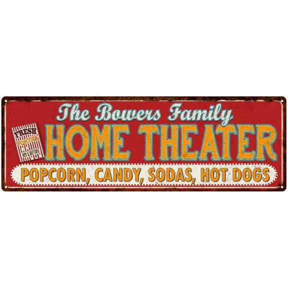 The BOWERS Family Home Theater Sign Gift 6x18 Metal Movies Decor 206180100466
