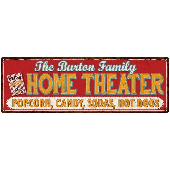 The BURTON Family Home Theater Sign Gift 6x18 Metal Movies Decor 106180100255