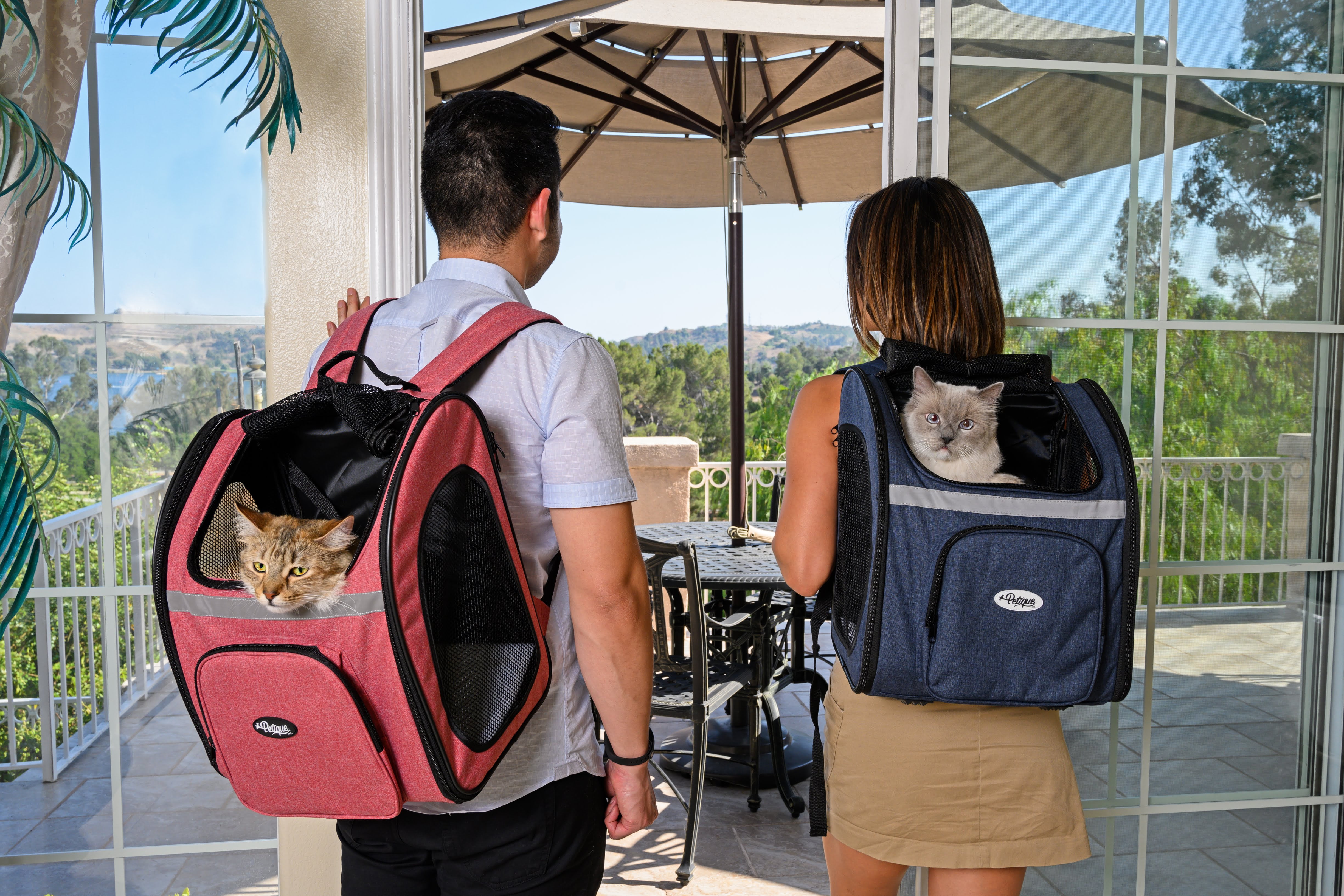 Denim Blue Soft-Sided Pet Carrier Backpack with Mesh Windows