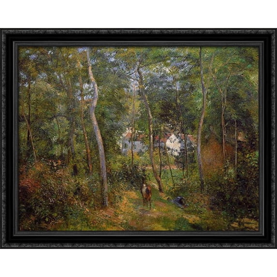 The Backwoods of l'Hermitage, Pontoise 36x28 Large Black Ornate Wood Framed Canvas Art by Camille Pissarro