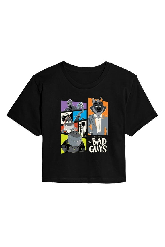 - Mr. Wolf and Friends Collage - Juniors Cropped Short Sleeve Graphic T-Shirt