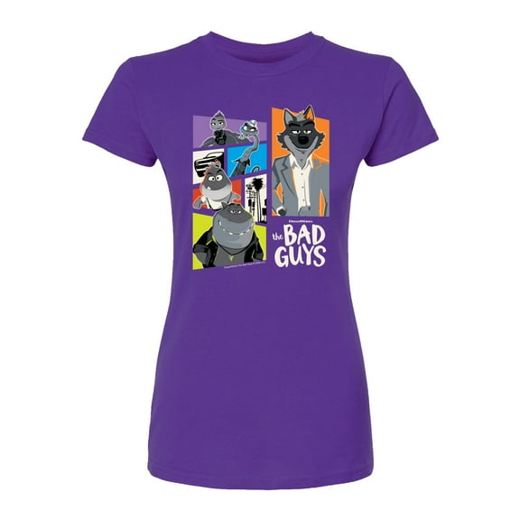 The Bad Guys - Mr. Wolf and Friends Collage - Juniors Fitted Short Sleeve Graphic T-Shirt
