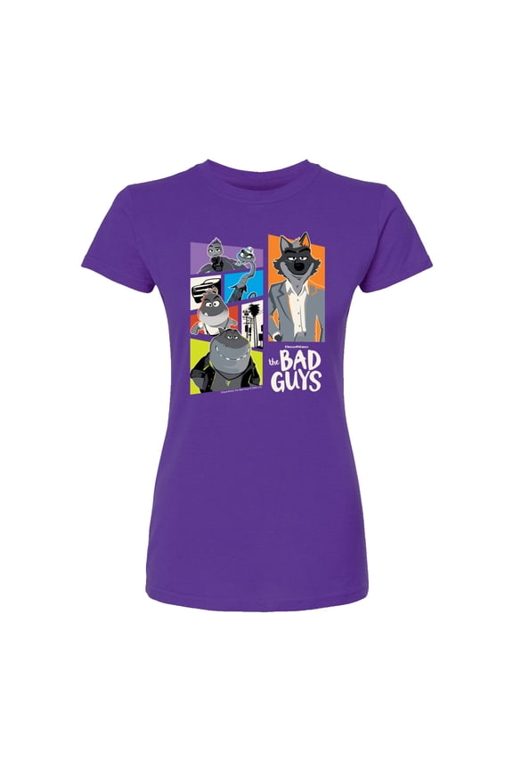 - Mr. Wolf and Friends Collage - Juniors Fitted Short Sleeve Graphic T-Shirt