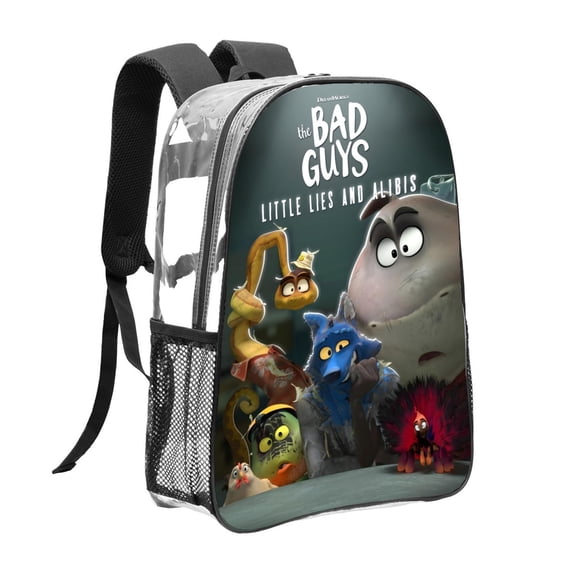 The Bad Guys-theme Clear Backpack Heavy Duty Transparent Bag See Through Bookbag for Work, Sport, College, Travel12.2X16.9"(31X43cm)