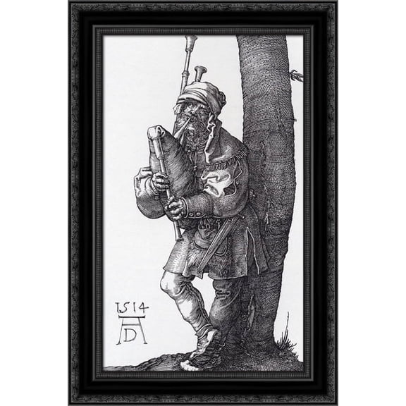 The Bagpiper 18x24 Black Ornate Wood Framed Canvas Art by Durer, Albrecht