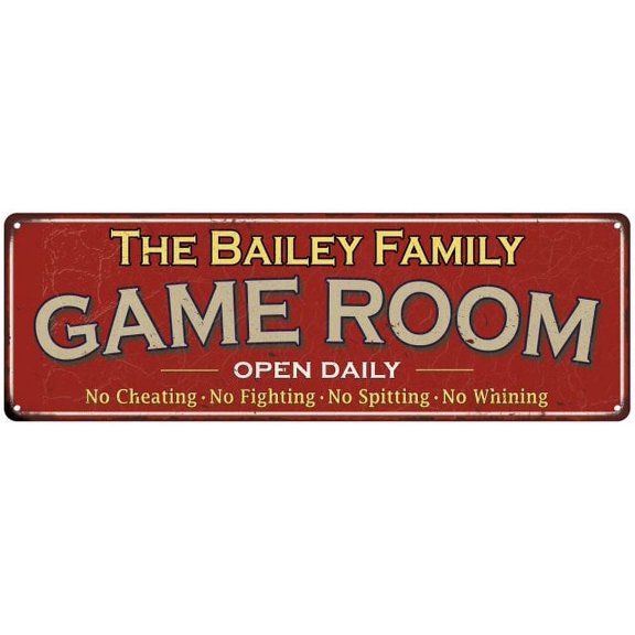 The Bailey Family Gift Red Game Room Metal 6x18 Sign 206180038385